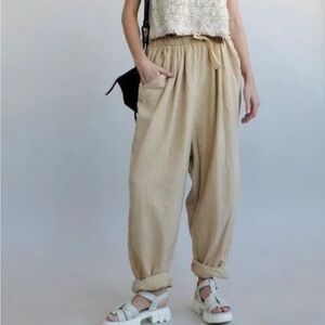 Free People Tan Waist Tie Pants